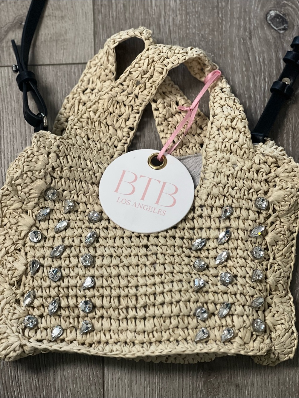BTB Los Angelos Woven Mini Crossbody with Crystal Accents